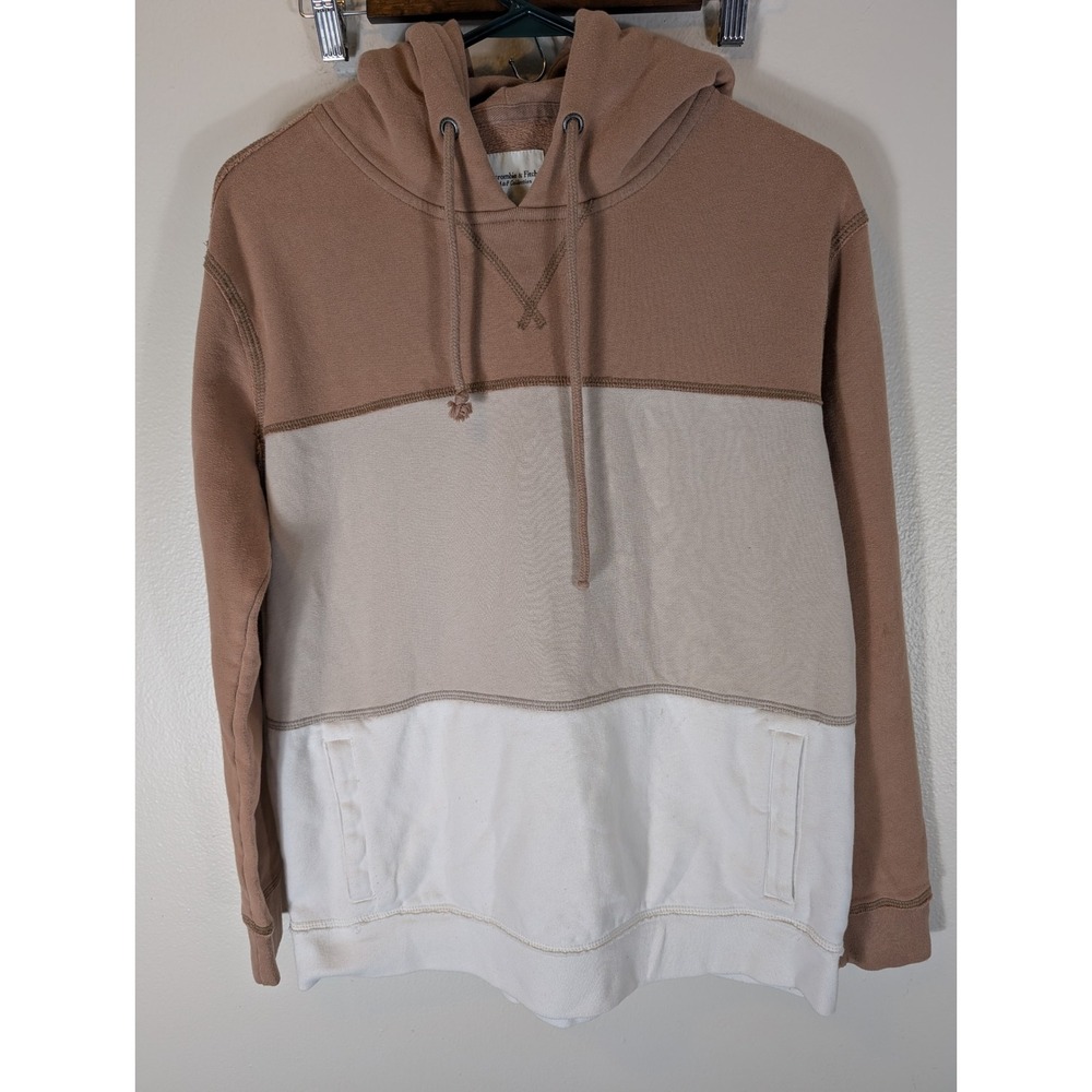 Abercrombie & Fitch Men M Colorblock Hoodie Brown Tan White Soft A&F Collection